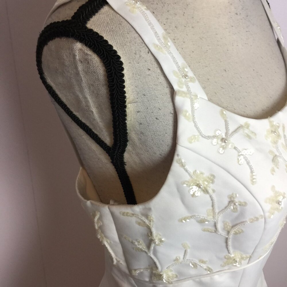 Oleg Cassini Wedding Dress Size 10 Womans White Beaded Sleeveless Ballgown Tulle - Picture 7 of 16